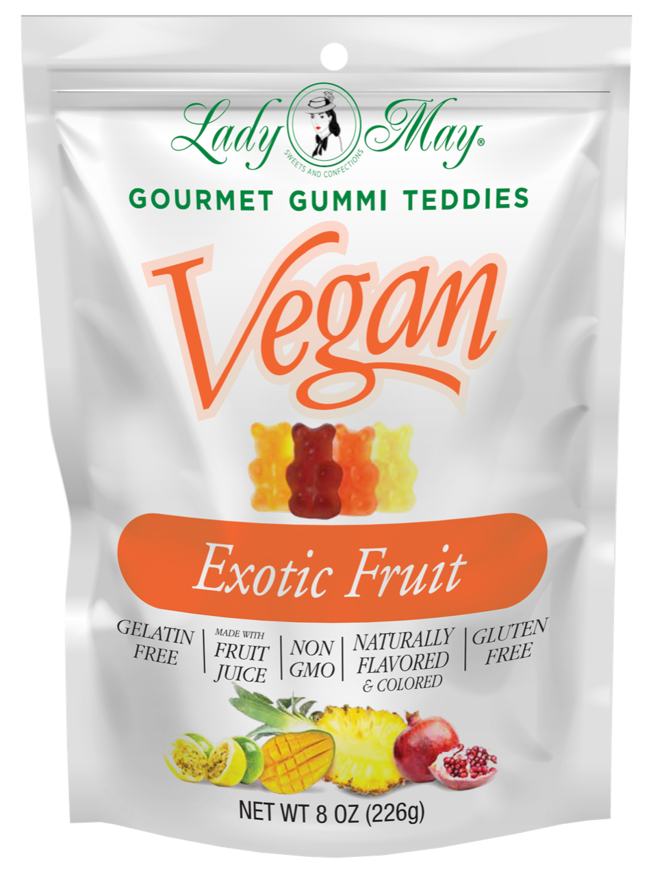 8oz Vegan Gourmet Exotic Fruit Gummi Teddies